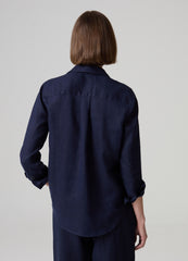 Relaxed-fit shirt in solid colour linen