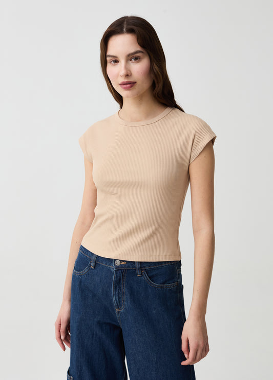 Essential ribbed T-shirt with kimono sleeves