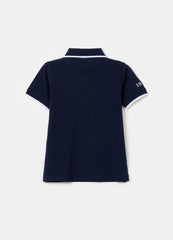 Polo shirt with striped edging and embroidery