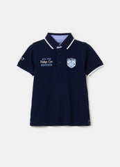 Polo shirt with striped edging and embroidery