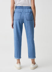 Denim crop joggers with drawstring