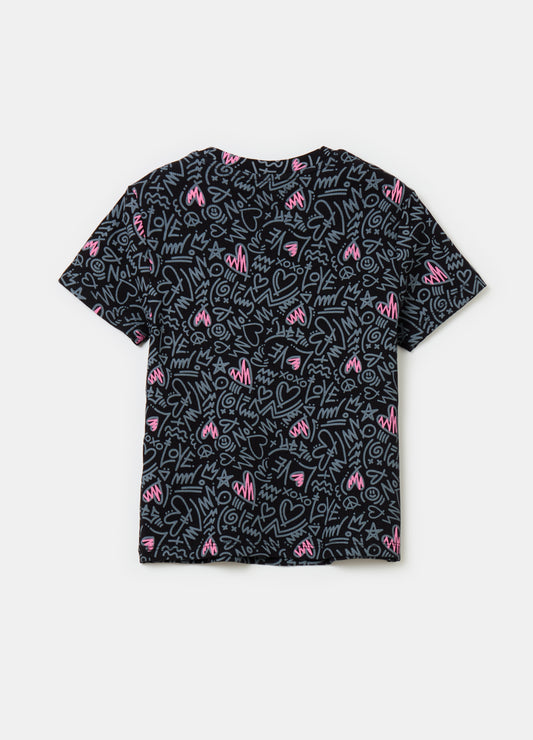 Printed cotton stretch T-shirt