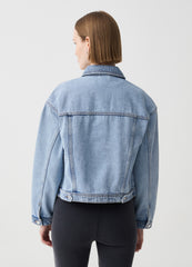 Short oversized jacket in acid wash denim