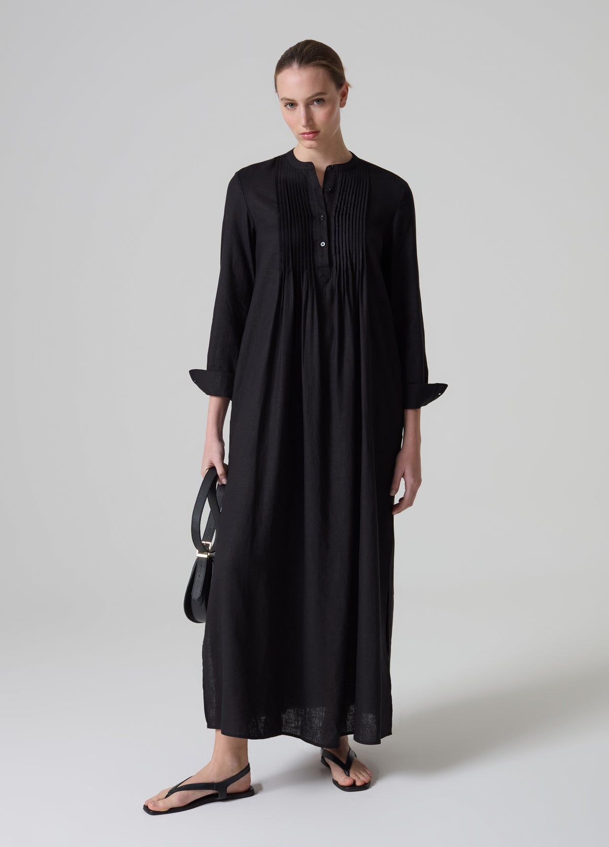 Contemporary long dress with mandarin collar