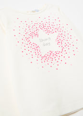 Long-sleeved T-shirt with diamantés and print