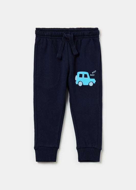 Fleece joggers with drawstring and print