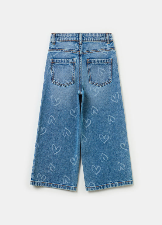 Wide-leg jeans with hearts print