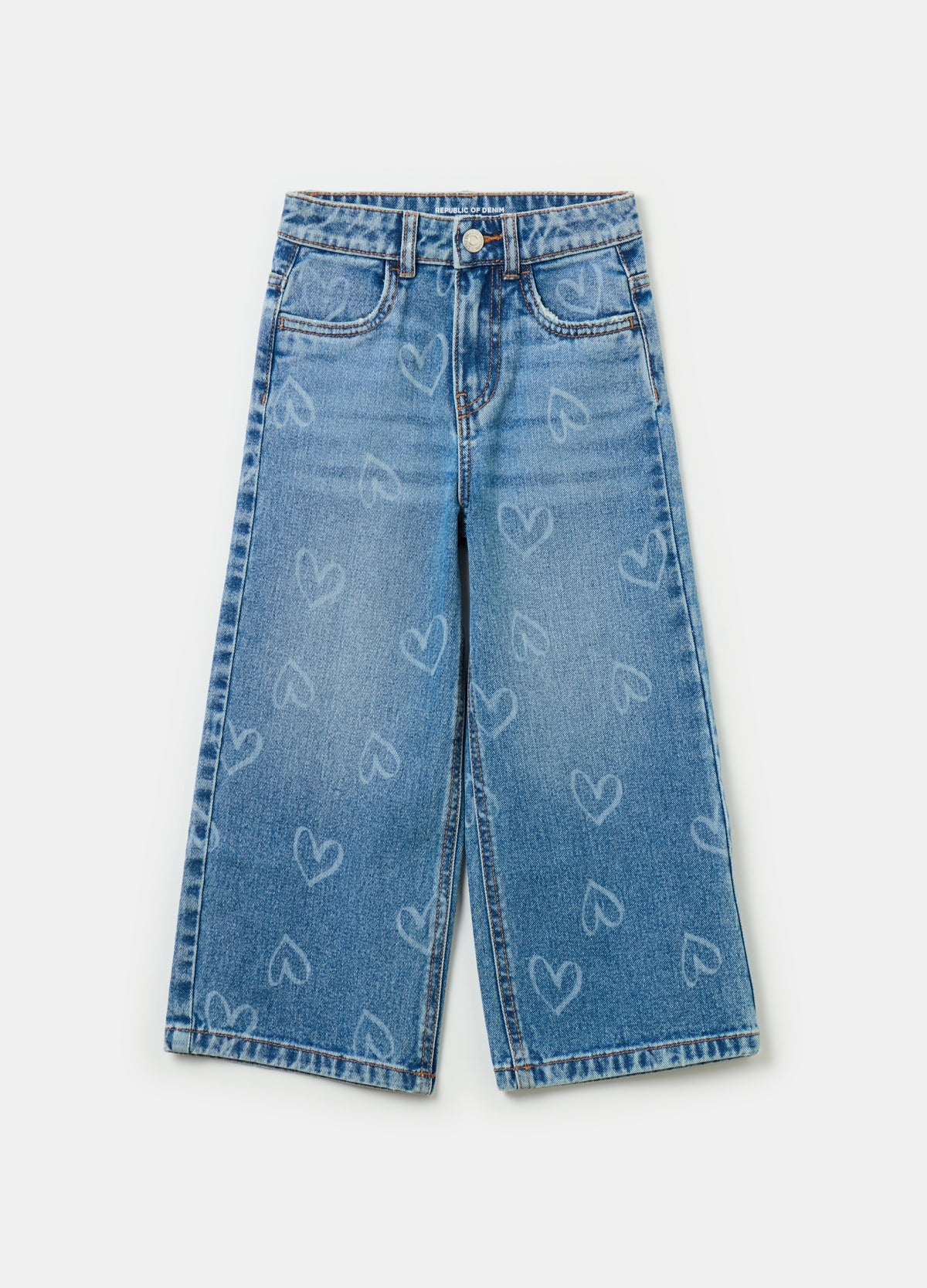 Wide-leg jeans with hearts print