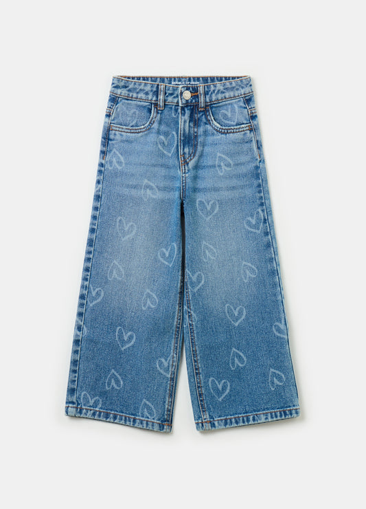 Wide-leg jeans with hearts print