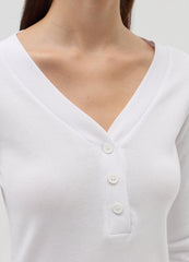 Long-sleeved T-shirt with granddad neckline