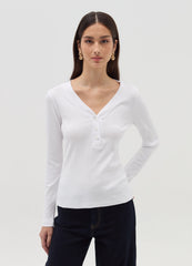 Long-sleeved T-shirt with granddad neckline