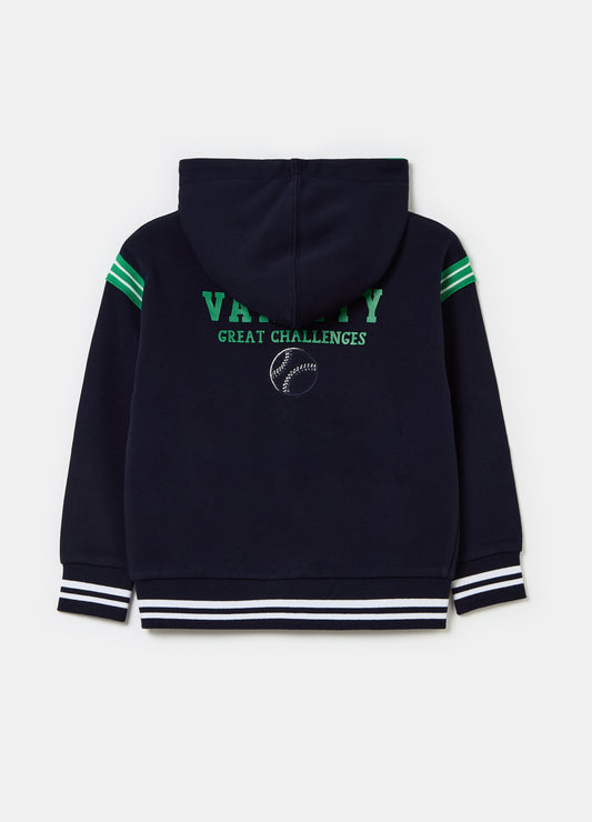 Full-zip sweatshirt with college print and striped edging