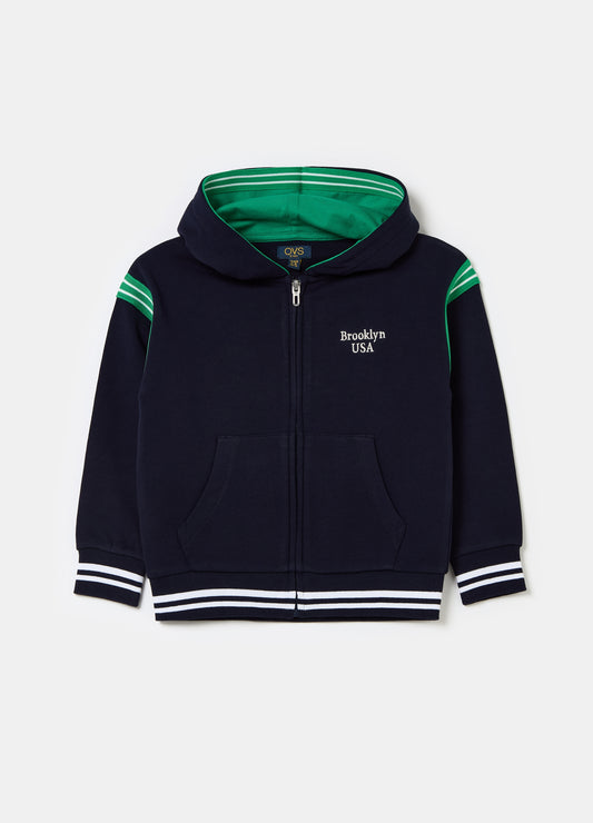 Full-zip sweatshirt with college print and striped edging