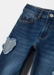 Flare-fit jeans with fringed hearts