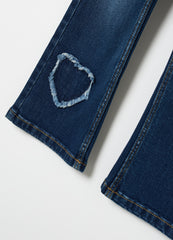 Flare-fit jeans with fringed hearts