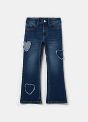 Flare-fit jeans with fringed hearts