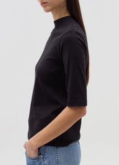 T-shirt with mock neck and elbow-length sleeves