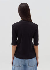 T-shirt with mock neck and elbow-length sleeves