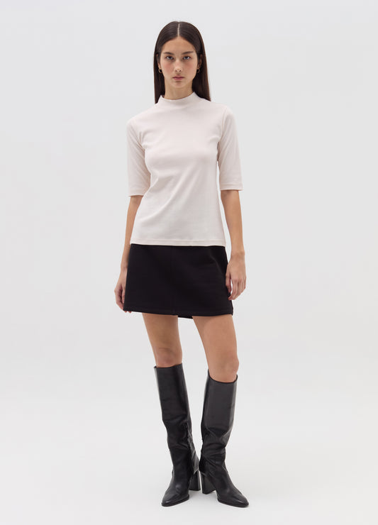 T-shirt with mock neck and elbow-length sleeves