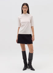 T-shirt with mock neck and elbow-length sleeves