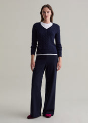 Cable-knit pullover with V neck