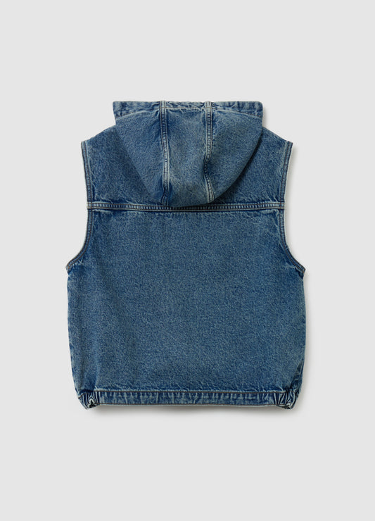 Full-zip denim gilet with hood