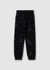 Fleece joggers with drawstring and print