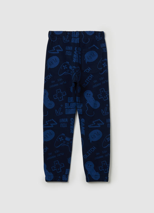 Fleece joggers with drawstring and print