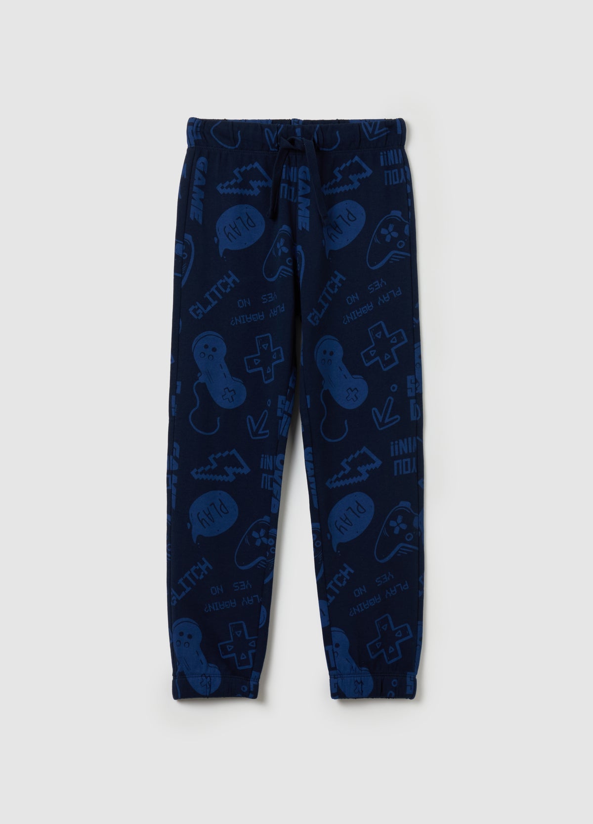 Fleece joggers with drawstring and print