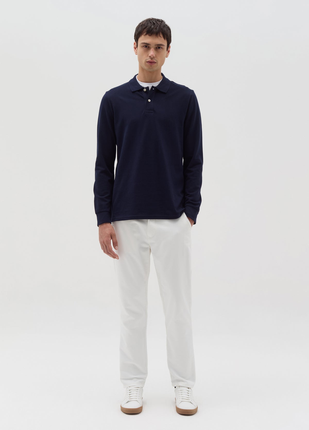 Cotton polo shirt with long sleeves