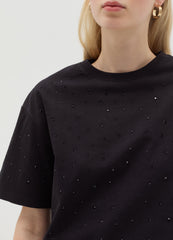 Cotton T-shirt with diamanté motifs