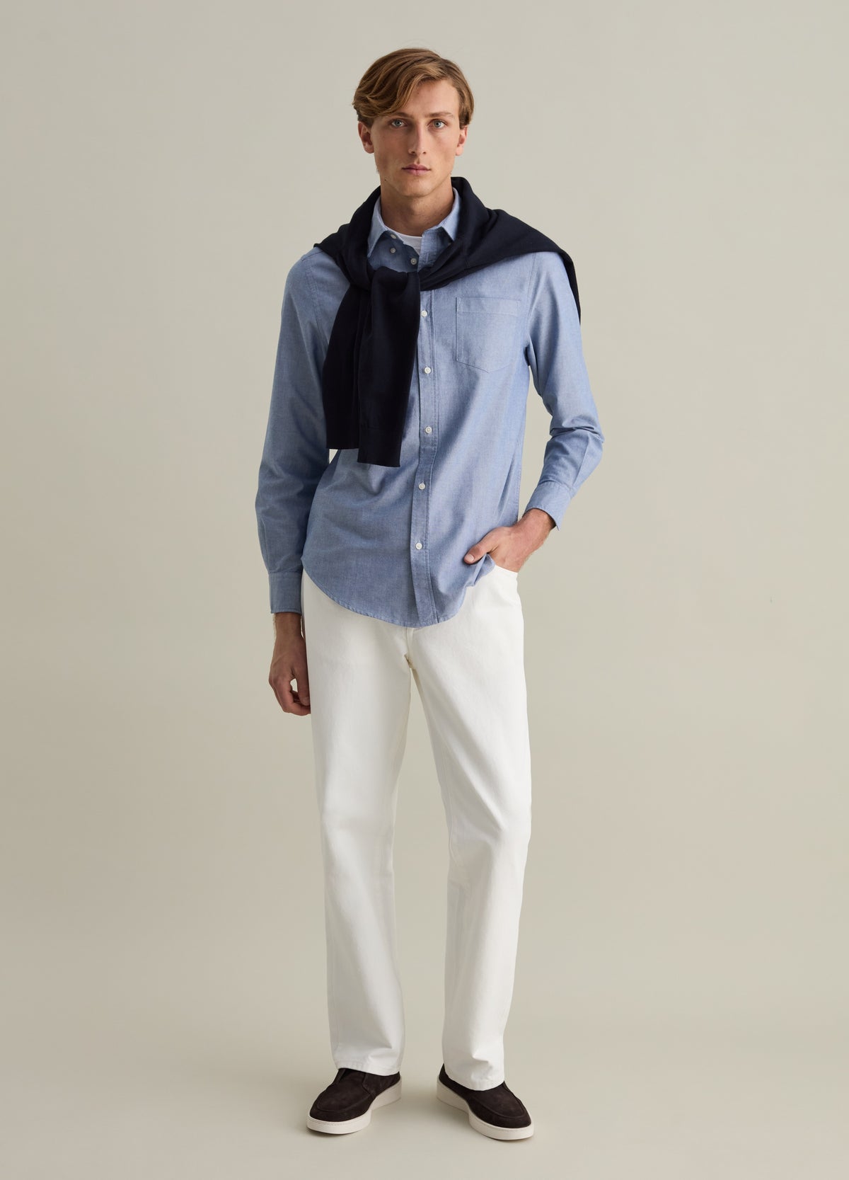 Oxford cotton shirt with button-down collar