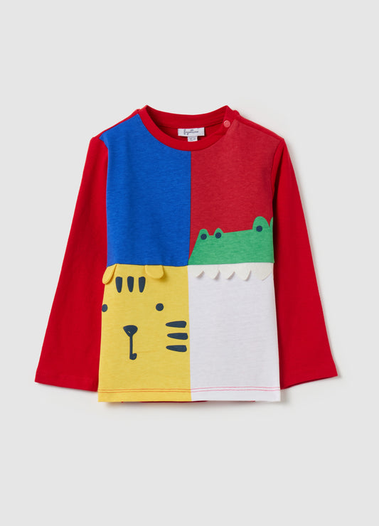 Long-sleeved colourblock T-shirt in organic cotton