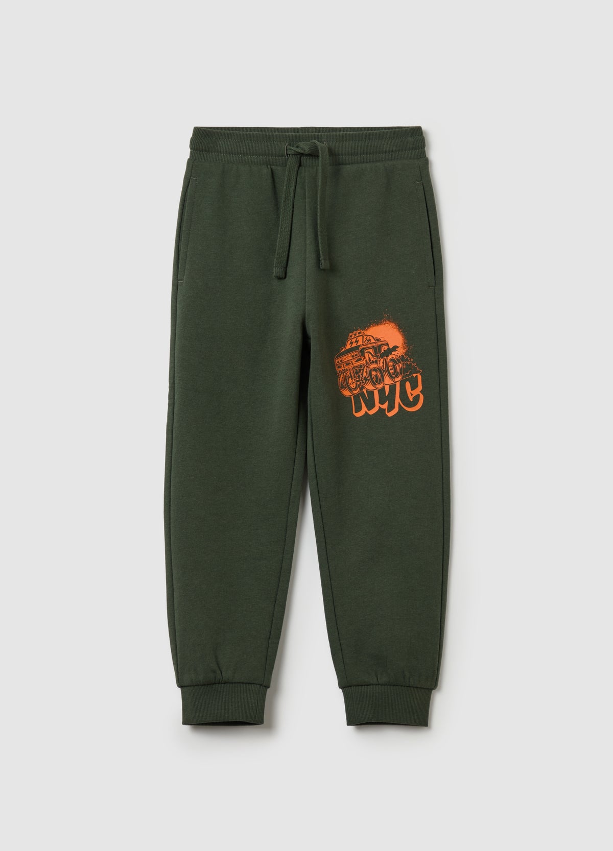 Fleece joggers with drawstring and print