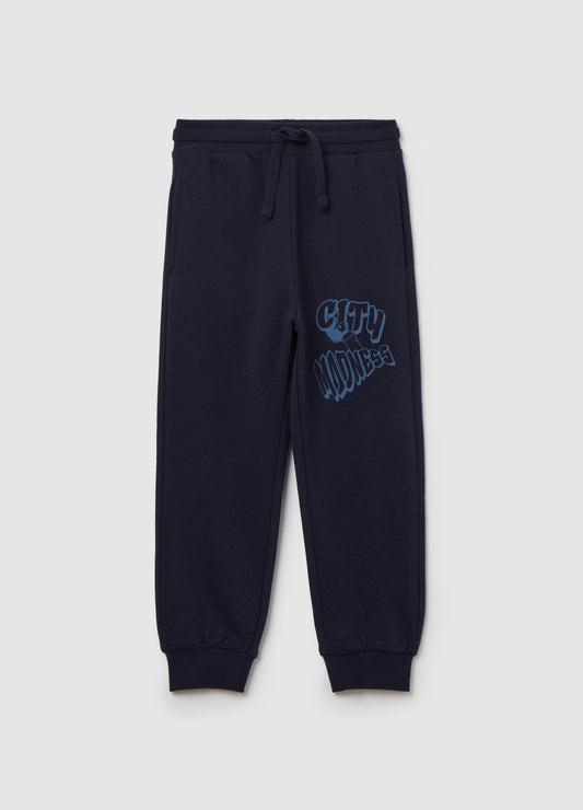 Fleece joggers with drawstring and print