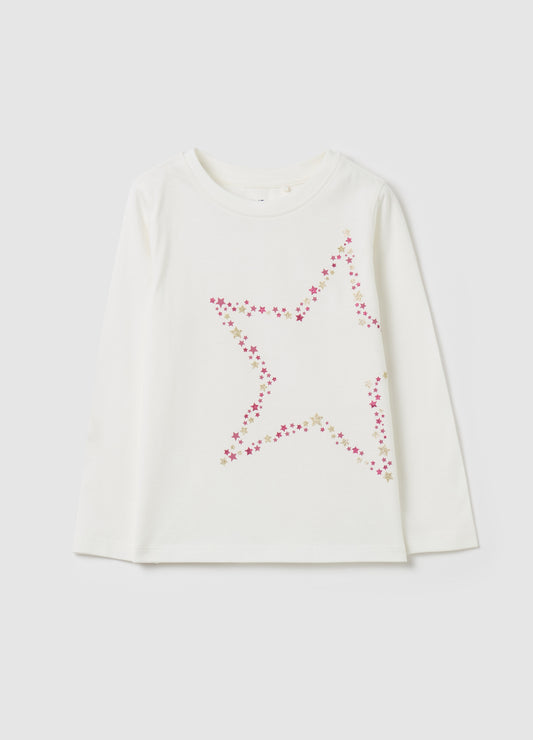 T-shirt with glitter print and long sleeves