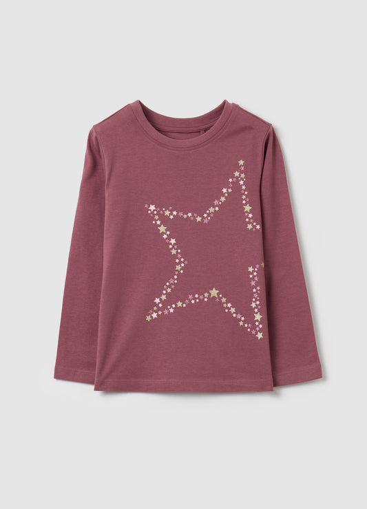 T-shirt with glitter print and long sleeves