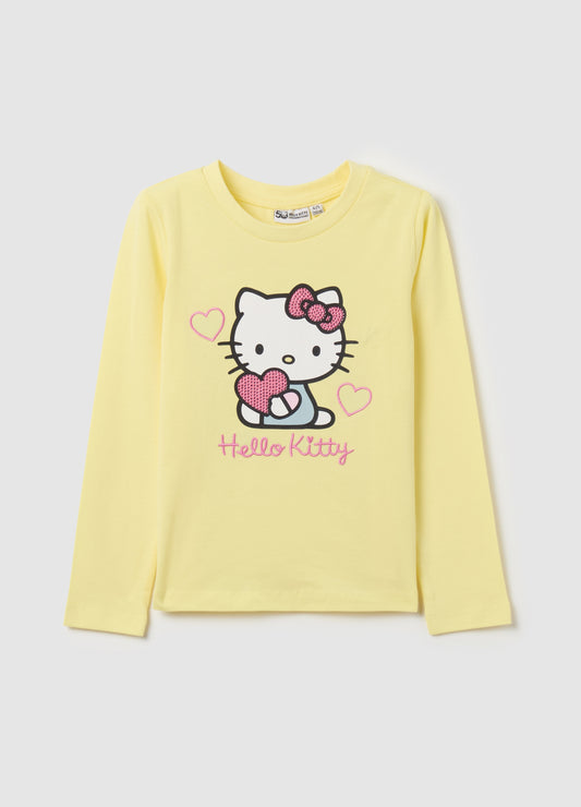 Long-sleeved Hello Kitty T-shirt with diamantés