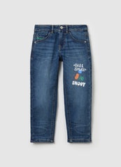 Jeans with five pockets and ''Sk8 & Spray” print