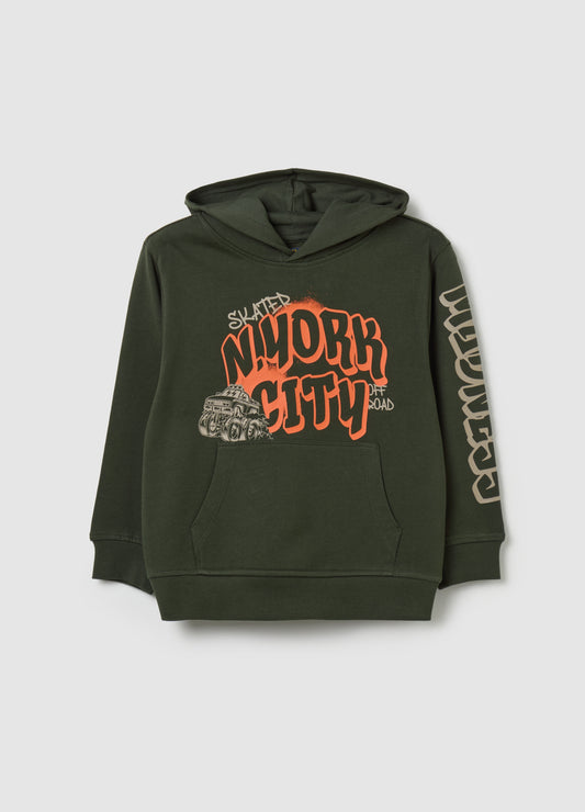 Sweatshirt with hood and ''N. YORK CITY” print