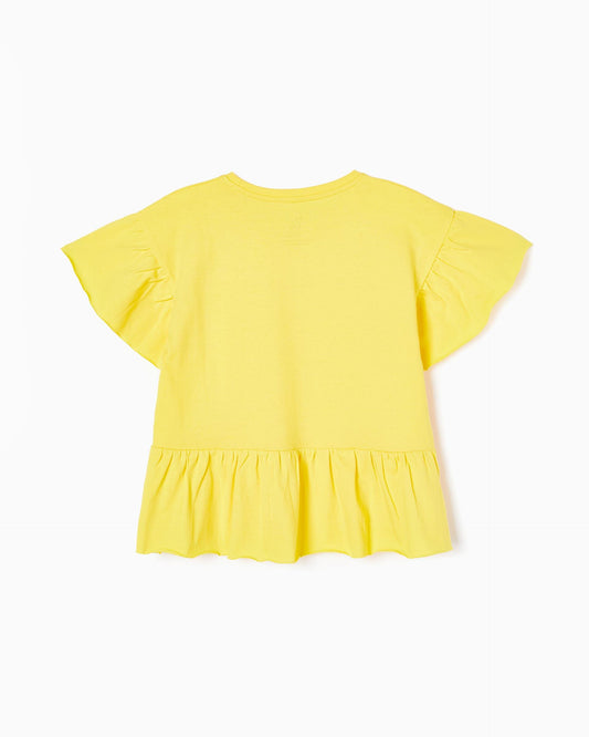 Cotton T-shirt with Frills for Girls