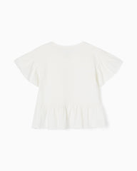 Cotton T-shirt with Frills for Girls