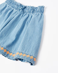 Denim Paperbag Shorts for Girls