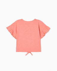 Cropped Cotton T-shirt with Knot for Girls