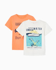 Pack 2 Cotton T-shirts for Boys 'Underwater'