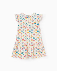 Cotton Dress with Floral Motif for Baby Girls