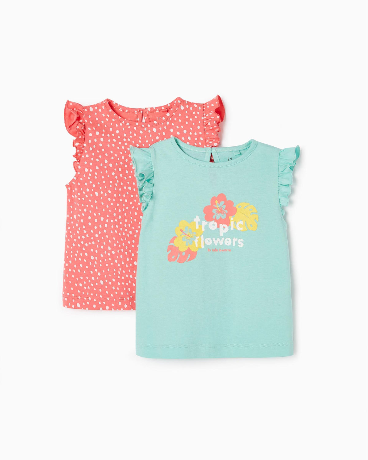 Pack 2 Sleeveless Cotton T-shirts for Baby Girls 'Tropical'