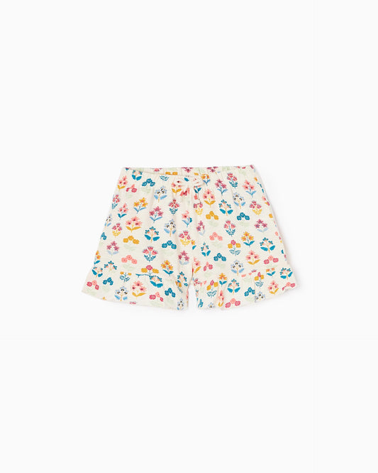 Cotton Shorts with Floral Motif for Baby Girls