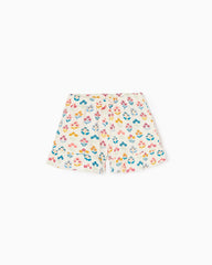 Cotton Shorts with Floral Motif for Baby Girls