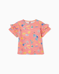 Printed T-shirt with Frills for Baby Girls